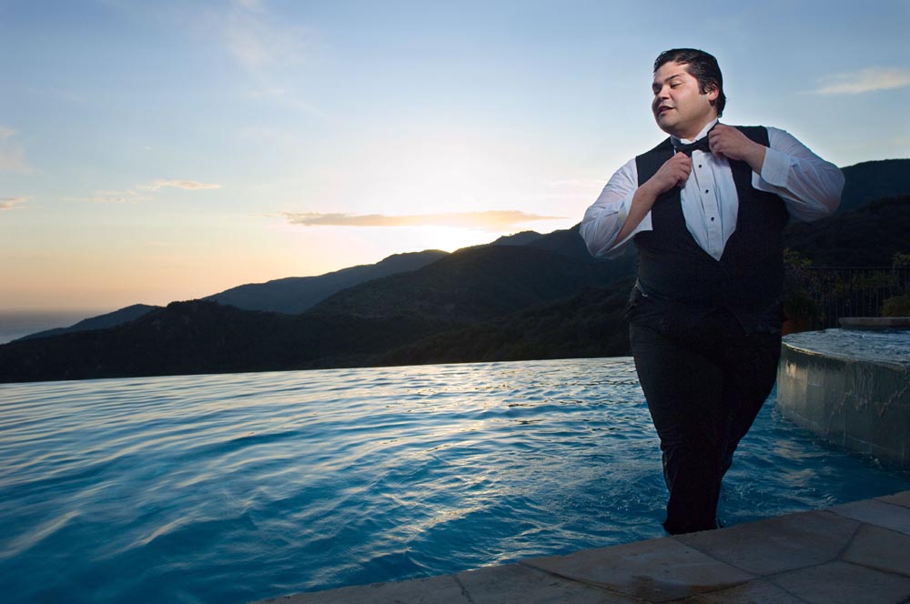 Harvey Guillen tuxedo in the Pool