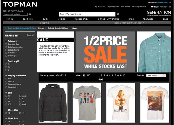 TOPMAN's half price sale