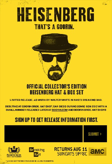Get the Breaking Bad Heisenberg Hat from Goorin Bros
