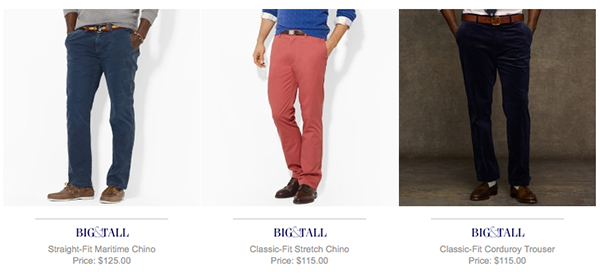 Ralph Lauren big and tall colored chinos