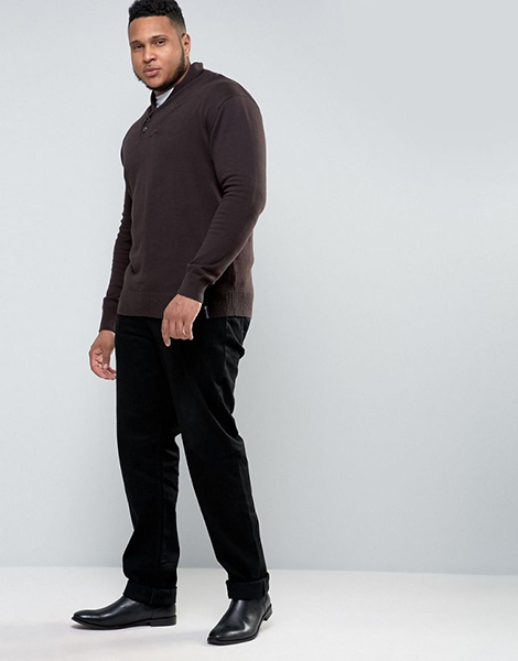 Duke Plus Sweater with Shawl Collar in Brown
