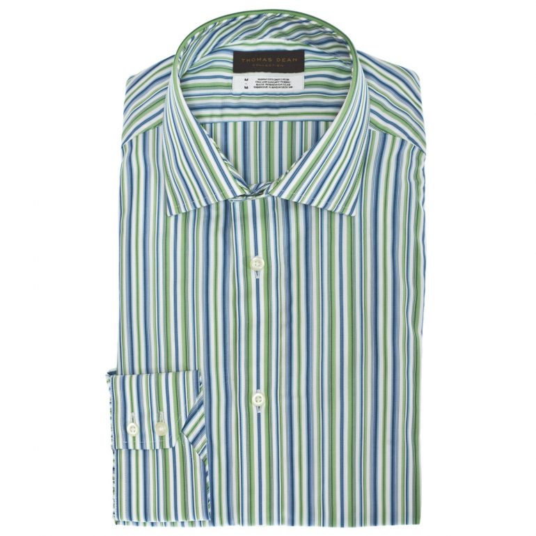 Big & Tall TD Collection Green Stripe Button Down Sport Shirt