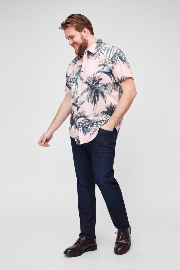 Big & Tall Riviera Short Sleeve Casual Shirt Extended Sizes for Men by Bonobos - Pink Cabana Cove