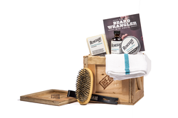 Beard Wrangler Mini Crate - Awesome Grooming Gift for Men - Includes Beard Oil, Balm, Shampoo, Brush and More - Man Crates