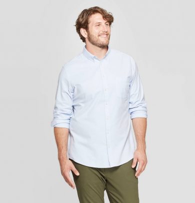 Men's Big & Tall Slim Fit Stretch Oxford Long Sleeve Whittier Button-Down Shirt - Goodfellow & Co Nightfall Blue 5XL