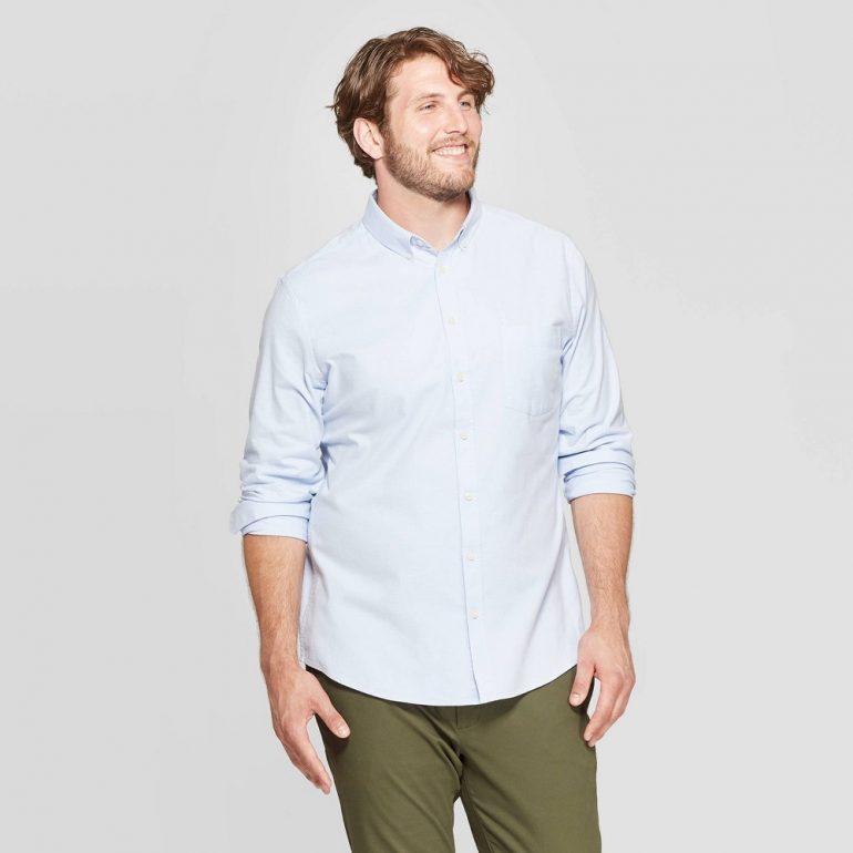 Men's Big & Tall Slim Fit Stretch Oxford Long Sleeve Whittier Button-Down Shirt - Goodfellow & Co Nightfall Blue 5XL