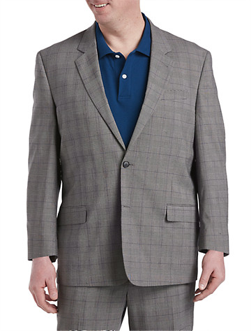 Big & Tall Gold Series Easy Stretch Jacket-Relaxer Plaid Suit Jacket - Black/White