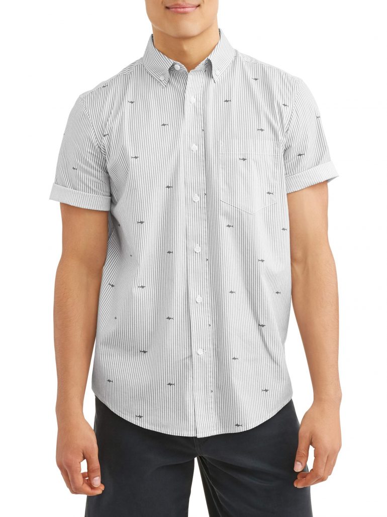 George Men's and Big Men's Printed Stretch Woven Short Sleeve Button-down Shirt