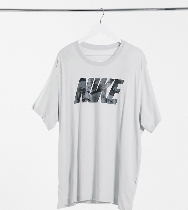 Nike Training Plus camo large logo t-shirt in gray-Grey