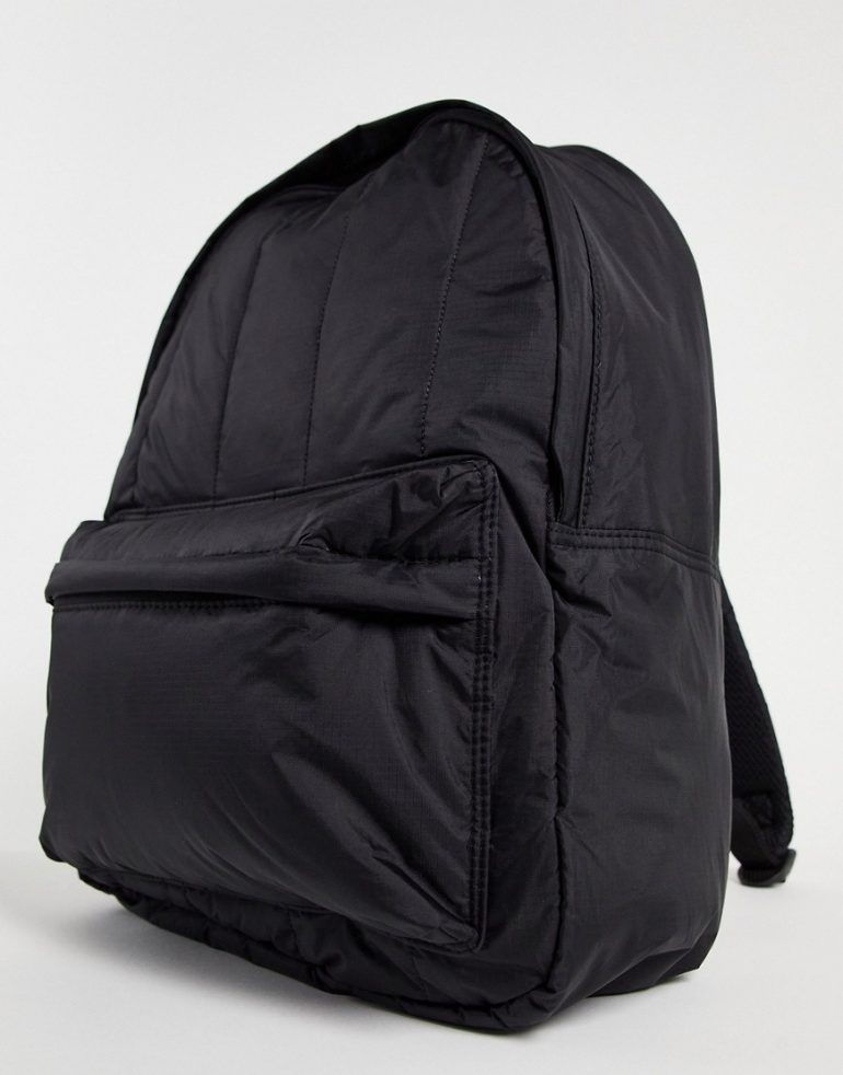 ASOS DESIGN padded backpack in black with contrast zip pulls