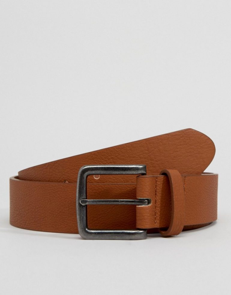 ASOS DESIGN wide belt in tan faux leather-Brown