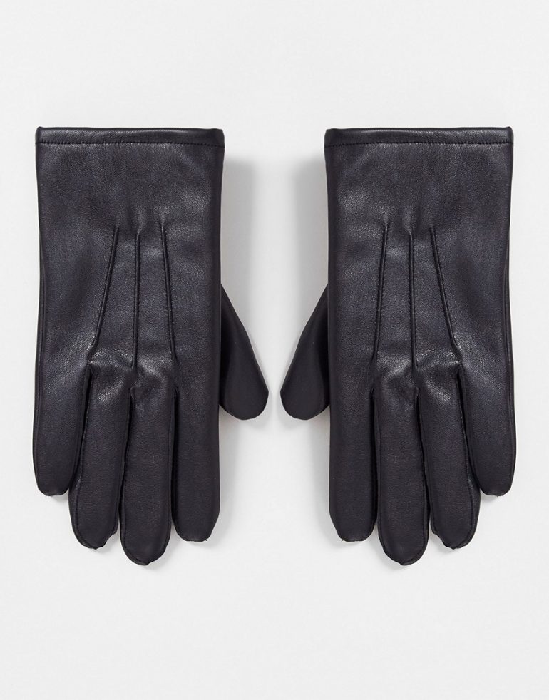 ASOS DESIGN faux leather gloves in black