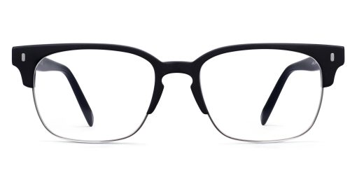 Ames Wide Eyeglasses in Jet Black Matte with Polished Silver (Non-Rx)