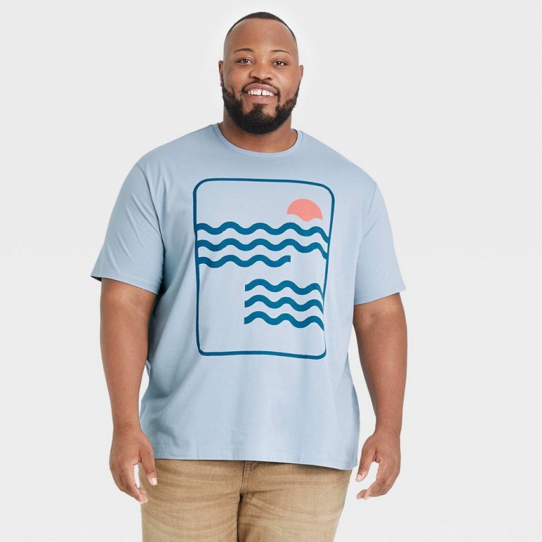 Men's Big & Tall Short Sleeve Graphic T-Shirt - Goodfellow & Co Light Blue/Shapes MT