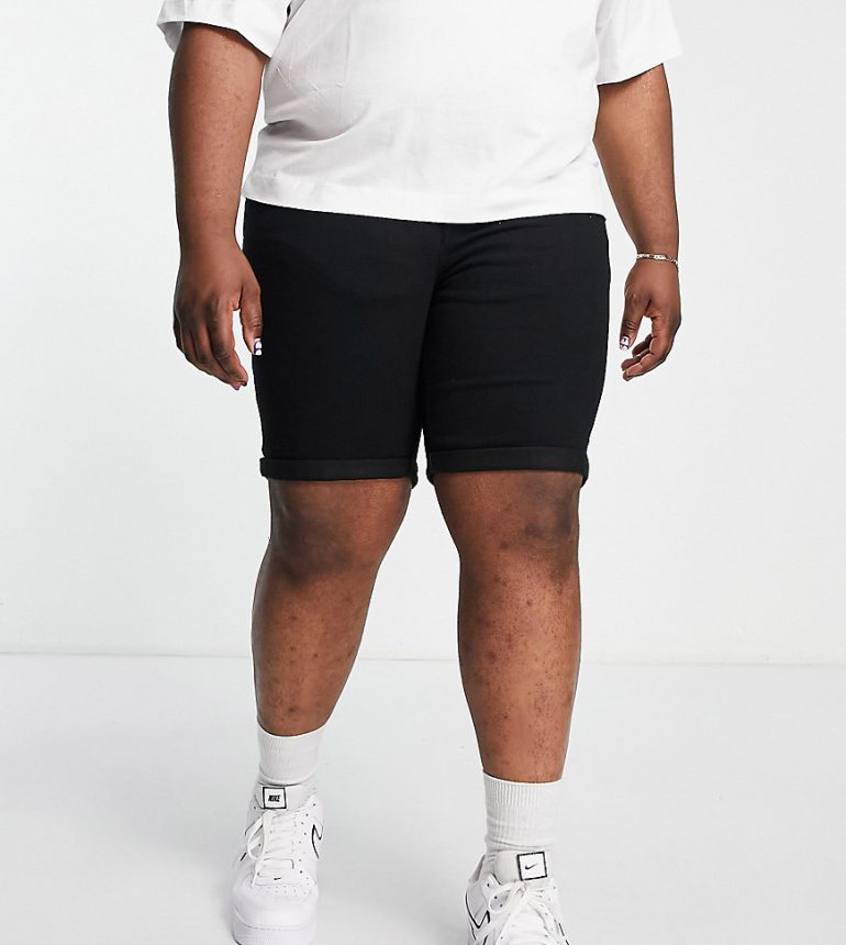 Only & Sons Plus slim fit denim shorts in black