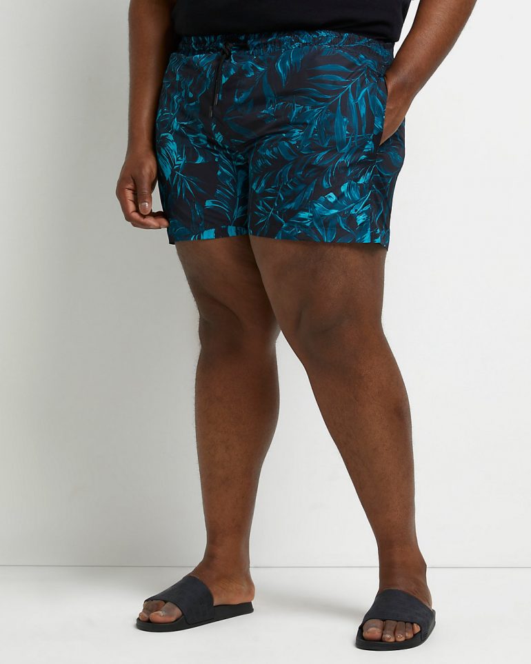 River Island Mens Big & Tall black skinny fir print swim shorts