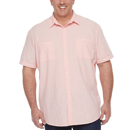 The Foundry Big & Tall Supply Co. Mens Chambray Short Sleeve Button Front Shirt, X-large Tall , Pink