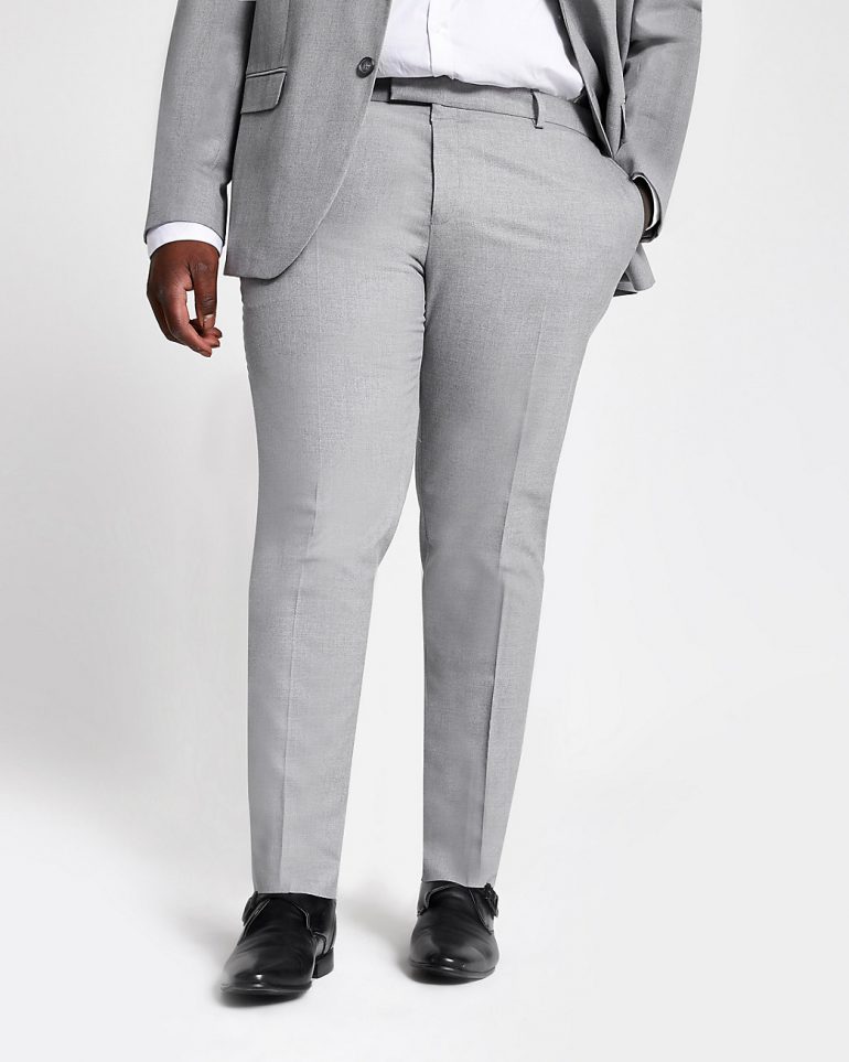 River Island Mens Big and Tall grey skinny fit suit pants