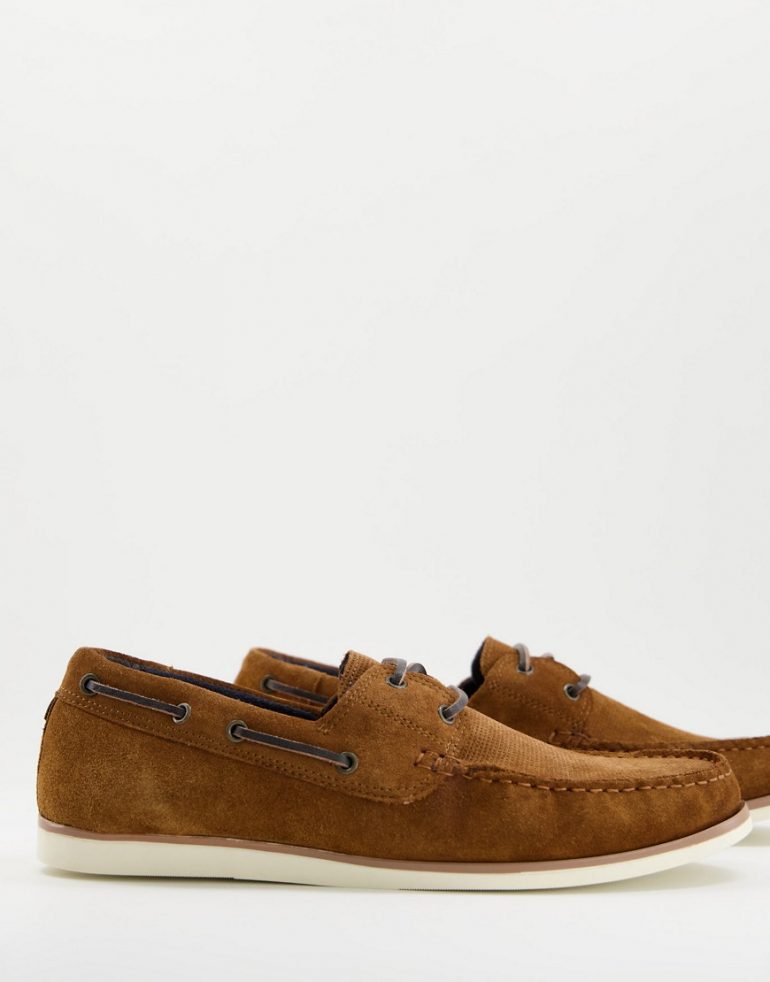 Topman tan real suede marshall boat shoes-Brown