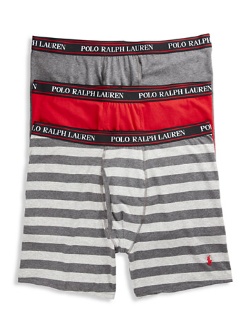 Big & Tall Polo Ralph Lauren 3-Pk Classic Stretch Boxer Briefs - Red Charcoal Multi