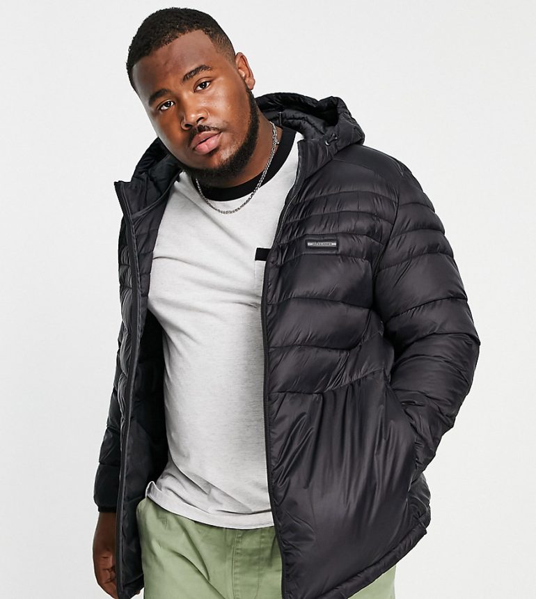 Jack & Jones Essentials Plus padded jacket with hood in black