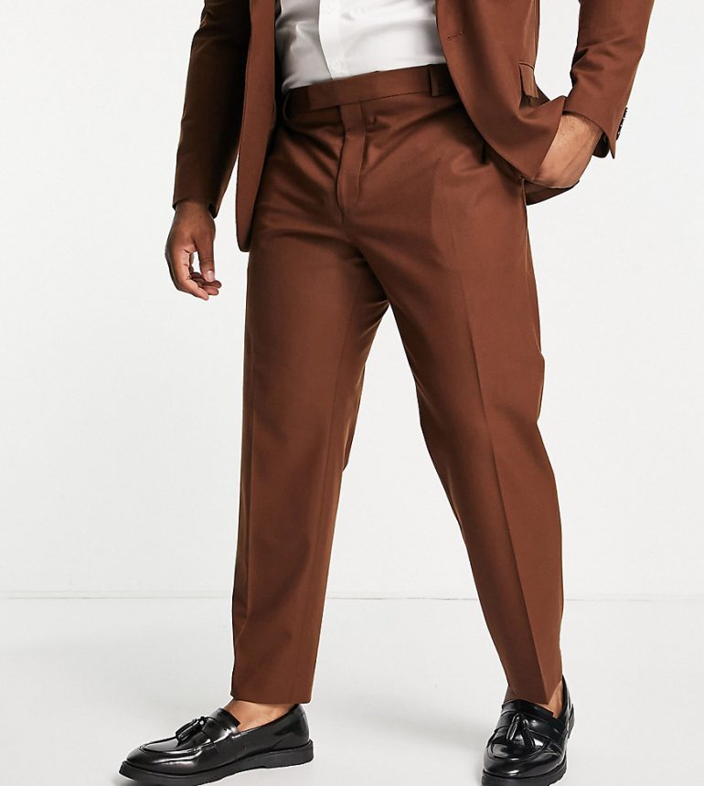 River Island Big & Tall flannel suit pants in brown