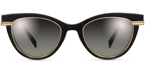 Aurelia Wide Sunglasses in Jet Black with Polished Gold (Non-Rx)