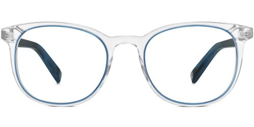 Durand Wide Eyeglasses in Crystal and Blue Jay with Striped Indigo temples (Non-Rx)