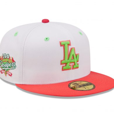 Men's New Era White/Coral Los Angeles Dodgers 100th Anniversary Strawberry Lolli 59FIFTY Fitted Hat
