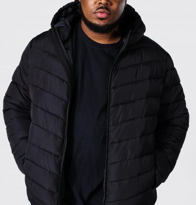 Mens Plus Size Quilted Zip Through Jacket - Black