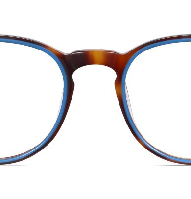 Percey Wide Eyeglasses in Oak Barrel with Cerulean (Non-Rx)