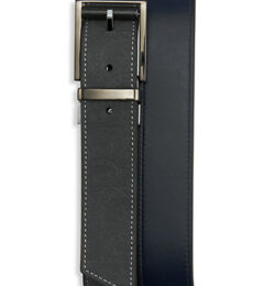 Big & Tall Robert Graham Reversible Paisley-Embossed Leather Belt - Grey Navy
