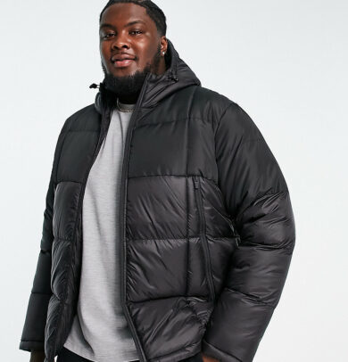 Brave Soul Plus box quilted puffer jacket in black
