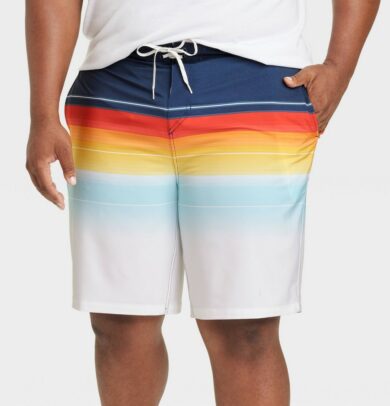 Men's Big & Tall 10" Sunset Striped Swim Shorts - Goodfellow & Co Orange 44