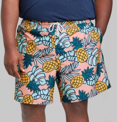 Men's Big & Tall 7" Elastic Waist Fruit Punch Swim Shorts - Original Use Coral Pink 2