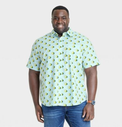 Men's Big & Tall Short Sleeve Button-Down Shirt - Goodfellow & Co Aqua Blue MT