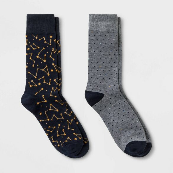 Men's Constellation Novelty Socks 2pk - Goodfellow & Co Navy/Gray 7-12