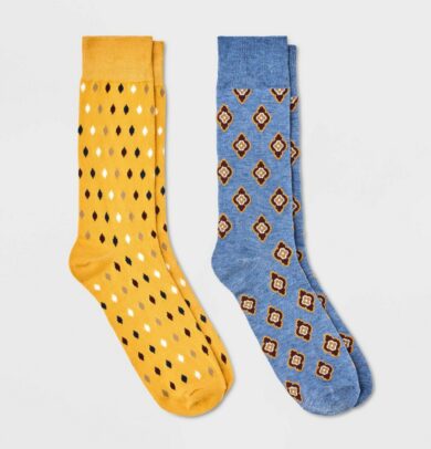 Men's New Geo Pattern Novelty Crew Socks 3pk - Goodfellow & Co Blue/Yellow 7-12