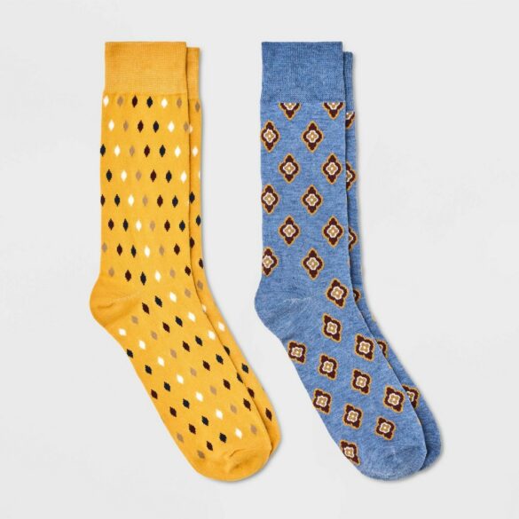 Men's New Geo Pattern Novelty Crew Socks 3pk - Goodfellow & Co Blue/Yellow 7-12