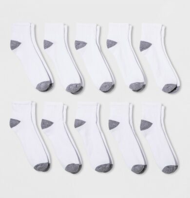 Men's Quarter Socks 10pk - Goodfellow & Co White 6-12