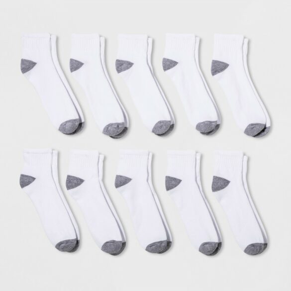 Men's Quarter Socks 10pk - Goodfellow & Co White 6-12