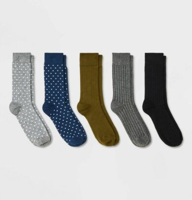 Men's Ribbed Dots Dress Socks 5pk - Goodfellow & Co Gray/Blue 7-12