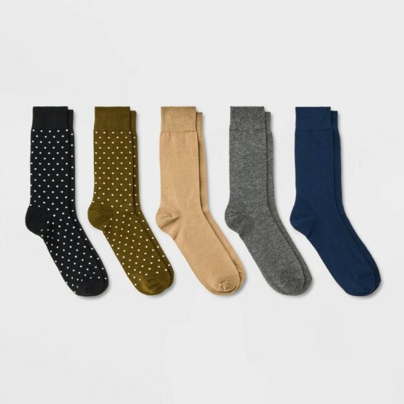 Men's Solid Dots Dress Socks 5pk - Goodfellow & Co Blue/Tan 7-12