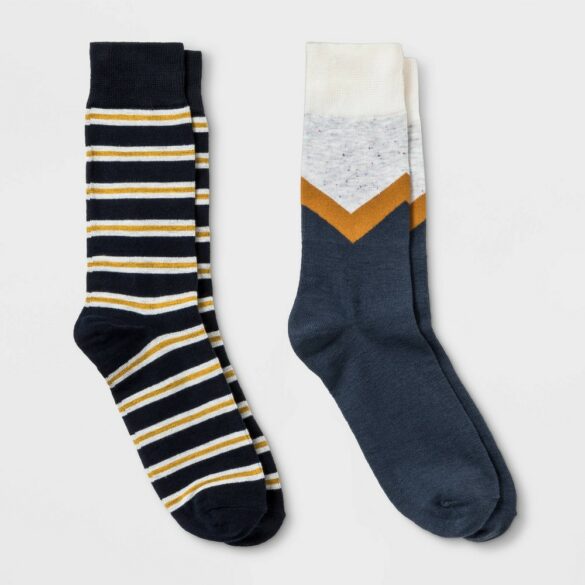 Men's Striped Novelty Socks 2pk - Goodfellow & Co Cream Marl/Yellow/Navy 7-12
