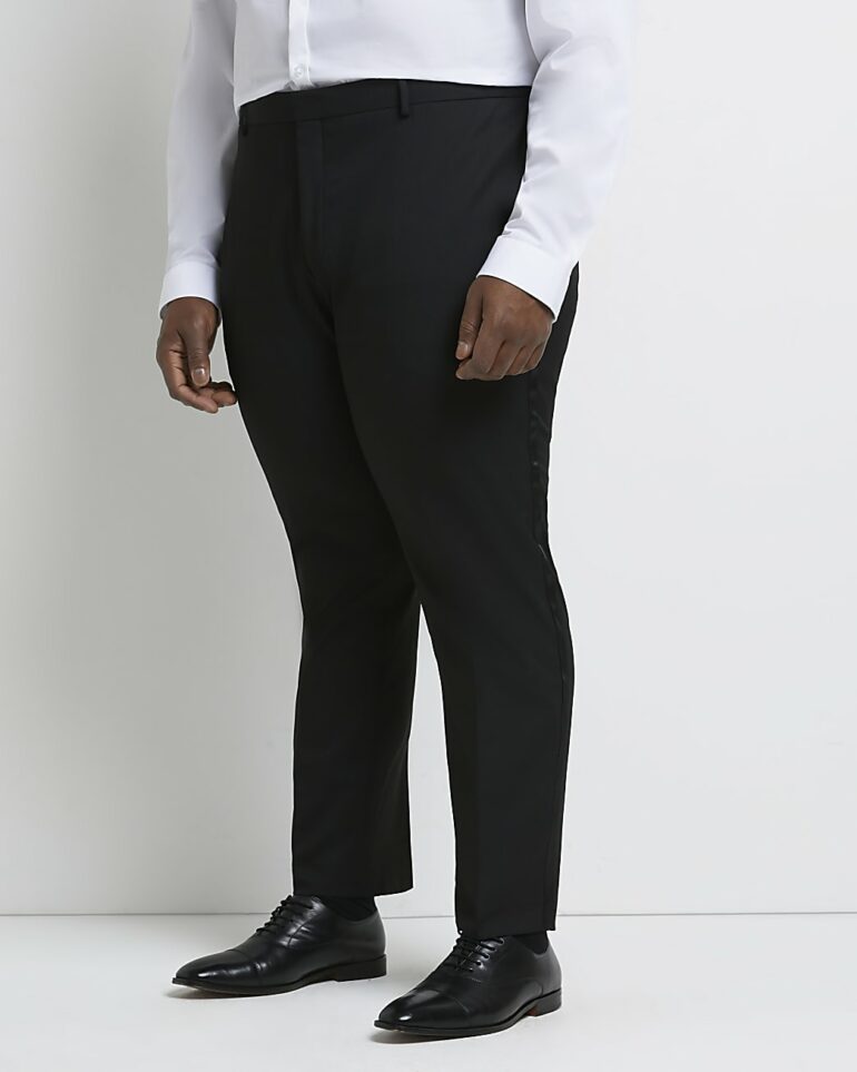 River Island Mens Big & Tall Black Slim Tuxedo Suit Pants
