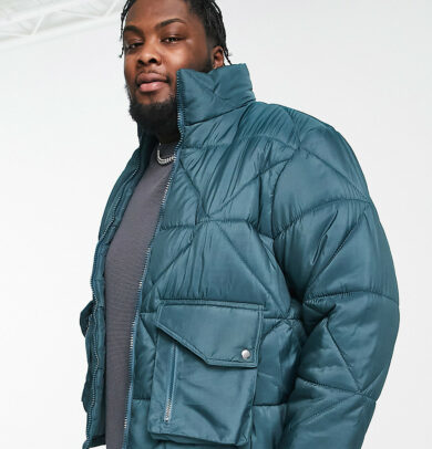Another Influence Plus diamond quilted puffer in teal-Green