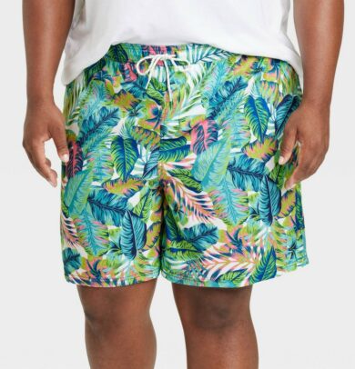 Men's Big & Tall 7" Leafy Tropical Print Swim Shorts - Goodfellow & Co™ Green 2