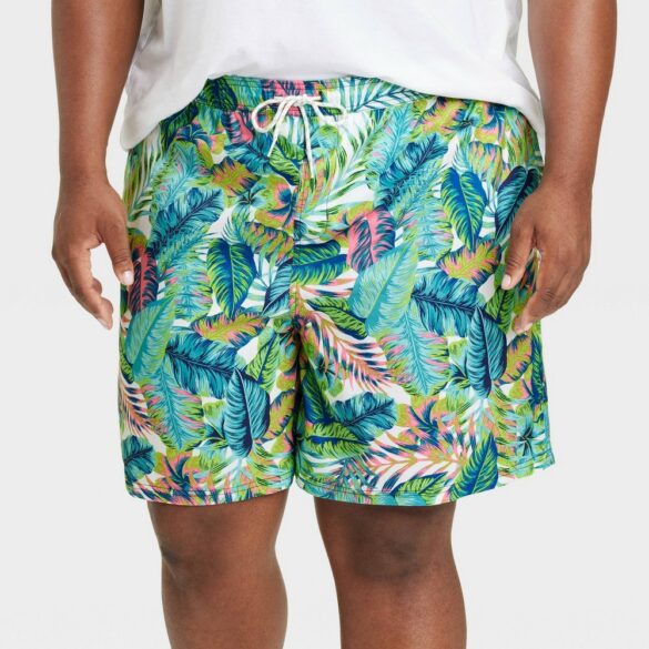 Men's Big & Tall 7" Leafy Tropical Print Swim Shorts - Goodfellow & Co™ Green 2
