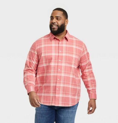 Men's Big & Tall Every Wear Long Sleeve Button-Down Shirt - Goodfellow & Co™ Rose Red MT