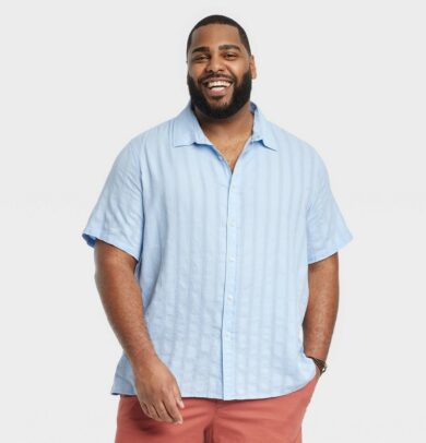 Men's Big & Tall Striped Short Sleeve Button-Down Shirt - Goodfellow & Co™ Blue MT